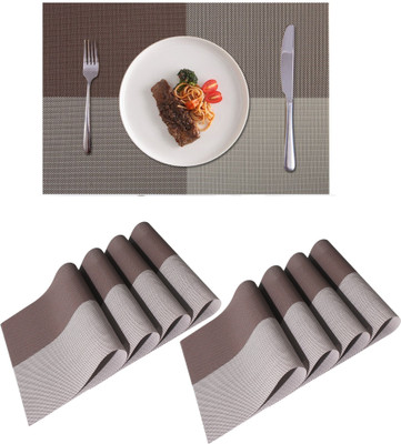 YELONA Rectangular Pack of 8 Table Placemat(Brown, Beige, Multicolor, PVC)