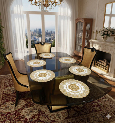 Univara Round Pack of 6 Table Placemat(Gold, PVC)