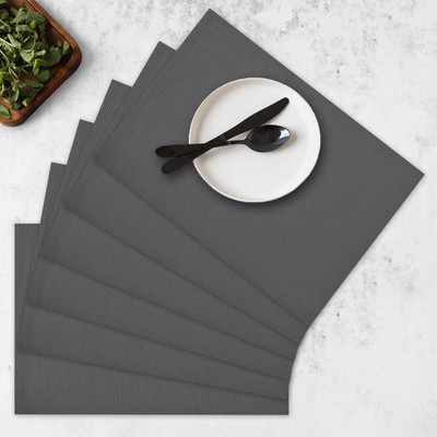 OASIS Rectangular Pack of 6 Table Placemat(Grey, Cotton)