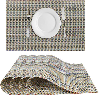 Dakshya Industries Rectangular Pack of 4 Table Placemat(Gold, PVC)