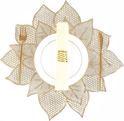 Dakshya Industries Round Pack of 2 Table Placemat(Gold, PVC)