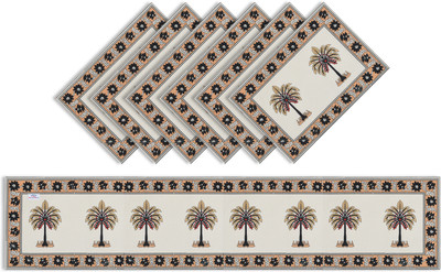 Heart Home Rectangular Pack of 7 Table Placemat(Brown, Polyester)