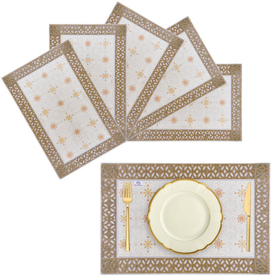 Heart Home Rectangular Pack of 6 Table Placemat(Yellow, PVC)