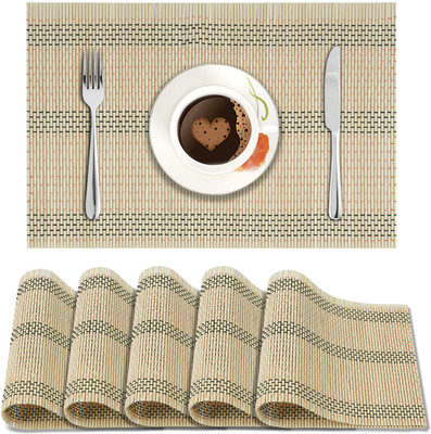 HOKiPO Rectangular Pack of 4 Table Placemat(Beige, Natural Bamboo)