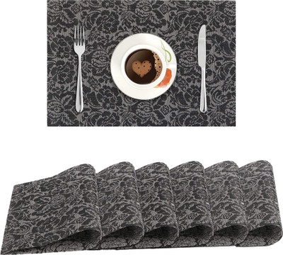 UniKart Rectangular Pack of 6 Table Placemat(Black, Grey, PVC)