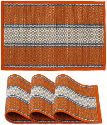 HOKiPO Rectangular Pack of 4 Table Placemat(Orange, River Grass)