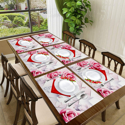 SANRAKSSHAN Rectangular Pack of 6 Table Placemat(Pink, PVC)