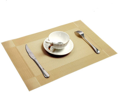 TANLOOMS Rectangular Pack of 8 Table Placemat(Gold, PVC)