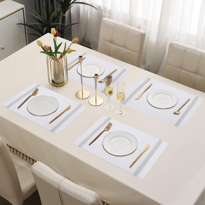 HomeCloud Rectangular Pack of 4 Table Placemat(Light Green, PVC)