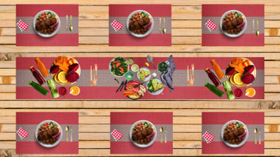 Bhaguji Rectangular Pack of 7 Table Placemat(Red, PVC)