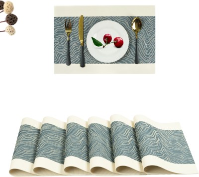 Lellow Rectangular Pack of 6 Table Placemat(Grey, PVC)