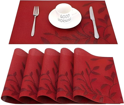Dobzla Rectangular Pack of 6 Table Placemat(Red, PVC)