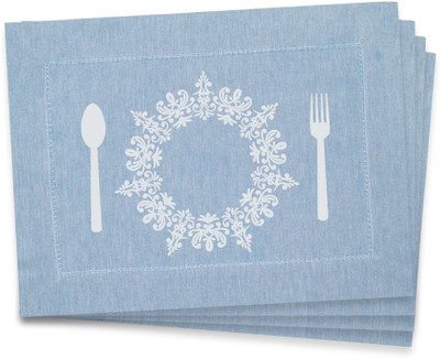 Home Colors Rectangular Pack of 4 Table Placemat(Blue, White, Cotton)