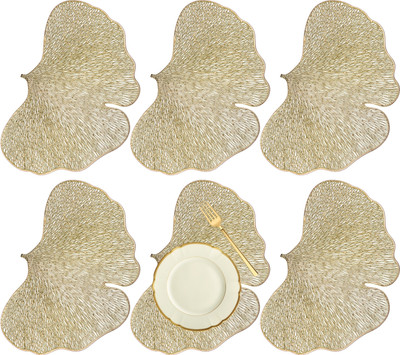 KUBER INDUSTRIES Rectangular Pack of 6 Table Placemat(Gold, Leather)