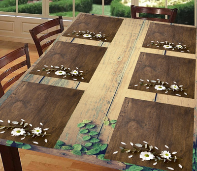 SANRAKSSHAN Rectangular Pack of 6 Table Placemat(Beige, Multicolor, PVC)