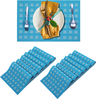 UniKart Rectangular Pack of 12 Table Placemat(Light Blue, Beige, PVC)