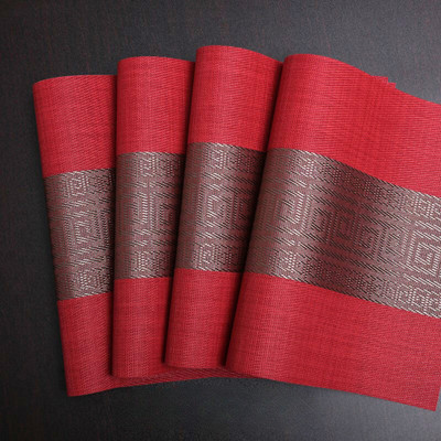 Bhaguji Rectangular Pack of 4 Table Placemat(Red, PVC)