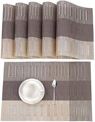 DHULKI Rectangular Pack of 6 Table Placemat(Beige, PVC)