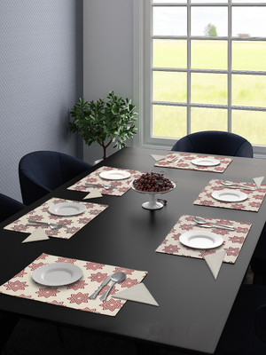 Saral Home Rectangular Pack of 6 Table Placemat(Red, Beige, Cotton)
