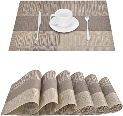 YELONA Rectangular Pack of 6 Table Placemat(Beige, PVC)