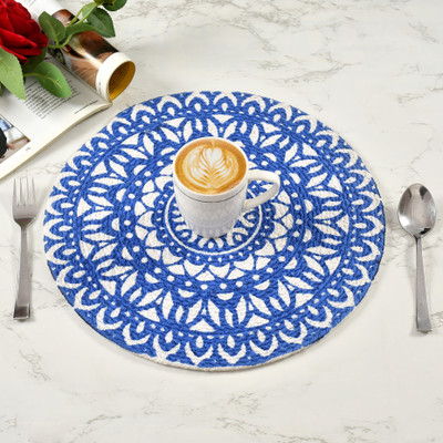RADRUGS Round Pack of 4 Table Placemat(Blue, Cotton)