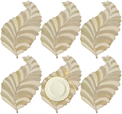 HOMESTIC Rectangular Pack of 6 Table Placemat(Gold, Leather)
