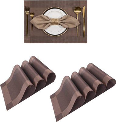KitchEase Rectangular Pack of 7 Table Placemat(Brown, PVC)