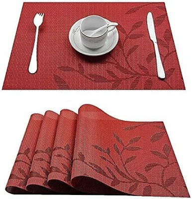 Naidev Rectangular Pack of 4 Table Placemat(Red, Polyester)
