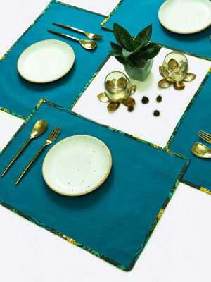 RATAN CART Rectangular Pack of 4 Table Placemat(Blue, Cotton)