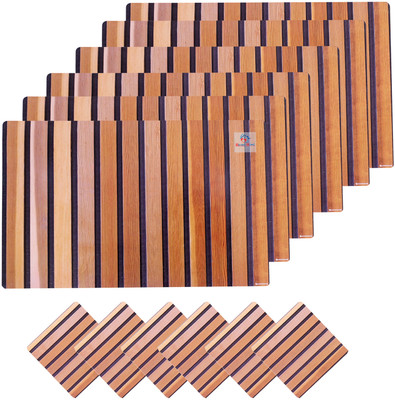 Heart Home Rectangular Pack of 12 Table Placemat(Brown, PVC)