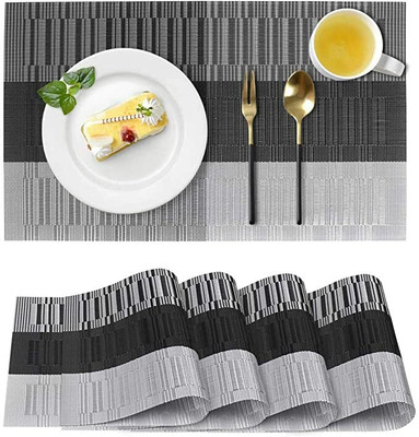 UniKart Rectangular Pack of 4 Table Placemat(Black, Grey, PVC)