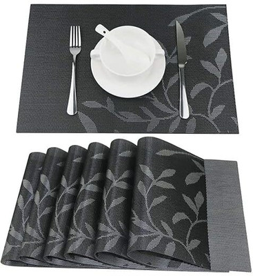 DANSR Rectangular Pack of 6 Table Placemat(Black, Polyester)