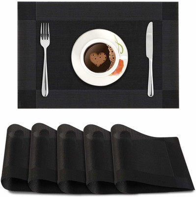HOKiPO Rectangular Pack of 6 Table Placemat(Black, PVC)