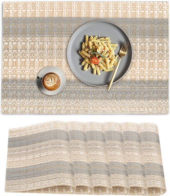 Dakshya Industries Rectangular Pack of 6 Table Placemat(Beige, Grey, PVC)