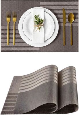 Lellow Rectangular Pack of 2 Table Placemat(Brown, PVC)