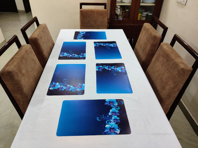 Groki Square Pack of 6 Table Placemat(Blue, Polyester)
