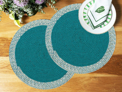 LADLI JEE Round Pack of 2 Table Placemat(Green, Cotton, Polyester)