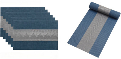 Bhaguji Rectangular Pack of 7 Table Placemat(Dark Blue, PVC)