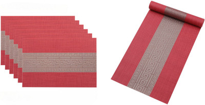 Bhaguji Rectangular Pack of 7 Table Placemat(Red, PVC)