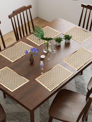 Dakshya Industries Rectangular Pack of 6 Table Placemat(Gold, PVC)