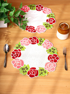Aaditya Exports Round Pack of 2 Table Placemat(Pink, Polyester)