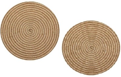 DIOS Round Pack of 2 Table Placemat(Brown, White, Jute, Cotton)