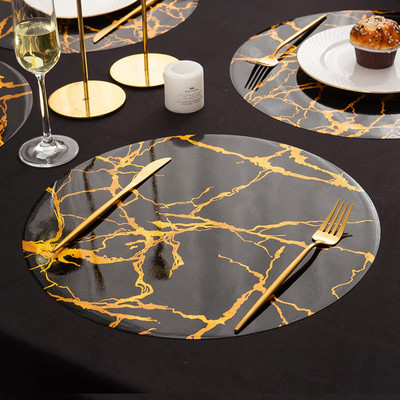 HOKiPO Round Pack of 6 Table Placemat(Black, Plastic)