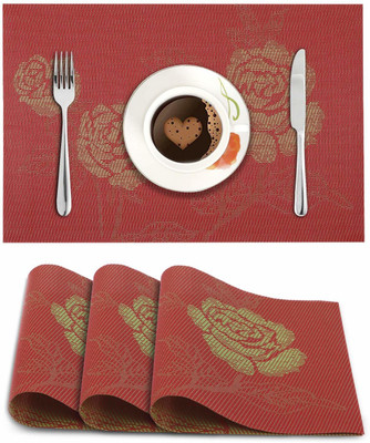 HOKiPO Rectangular Pack of 4 Table Placemat(Red, PVC)