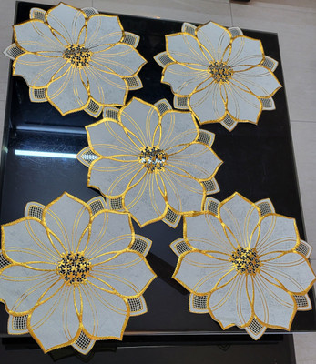 SHRI MAHAVIR IMPEX Round Pack of 5 Table Placemat(Gold, Lace)