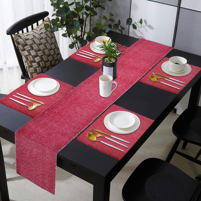 PRAKARTIK Rectangular Pack of 5 Table Placemat(Red, Cotton)