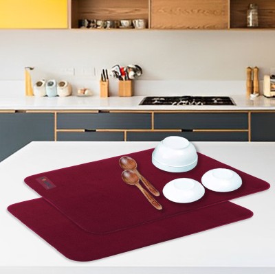 HOMESTIC Rectangular Pack of 2 Table Placemat(Maroon, Microfibre)