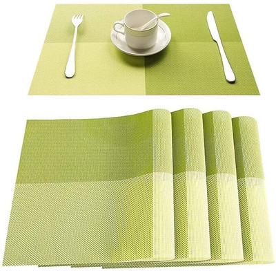 IKHODI Square Pack of 6 Table Placemat(Light Green, PVC)