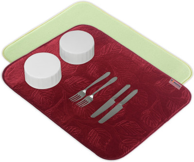 HOMESTIC Rectangular Pack of 2 Table Placemat(Maroon, Green, Microfibre)