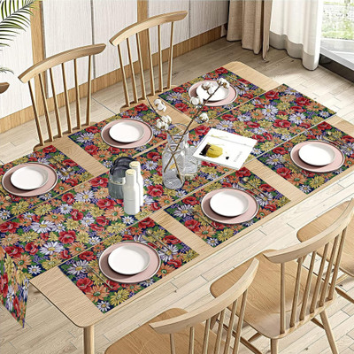PRAKARTIK Rectangular Pack of 7 Table Placemat(White, Red, Cotton)